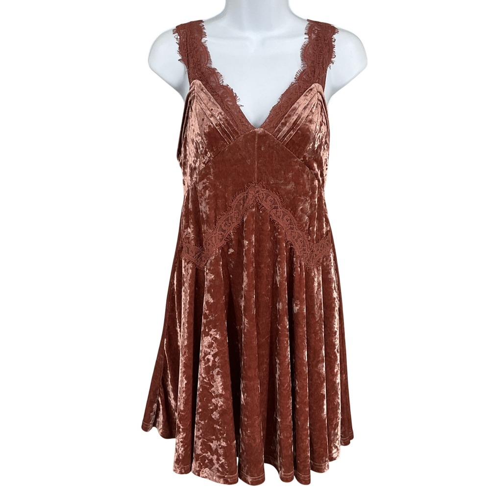 Entro Mini Babydoll Dress Womens S Pink Velvet Lace Boho Fairycore Festival Rose